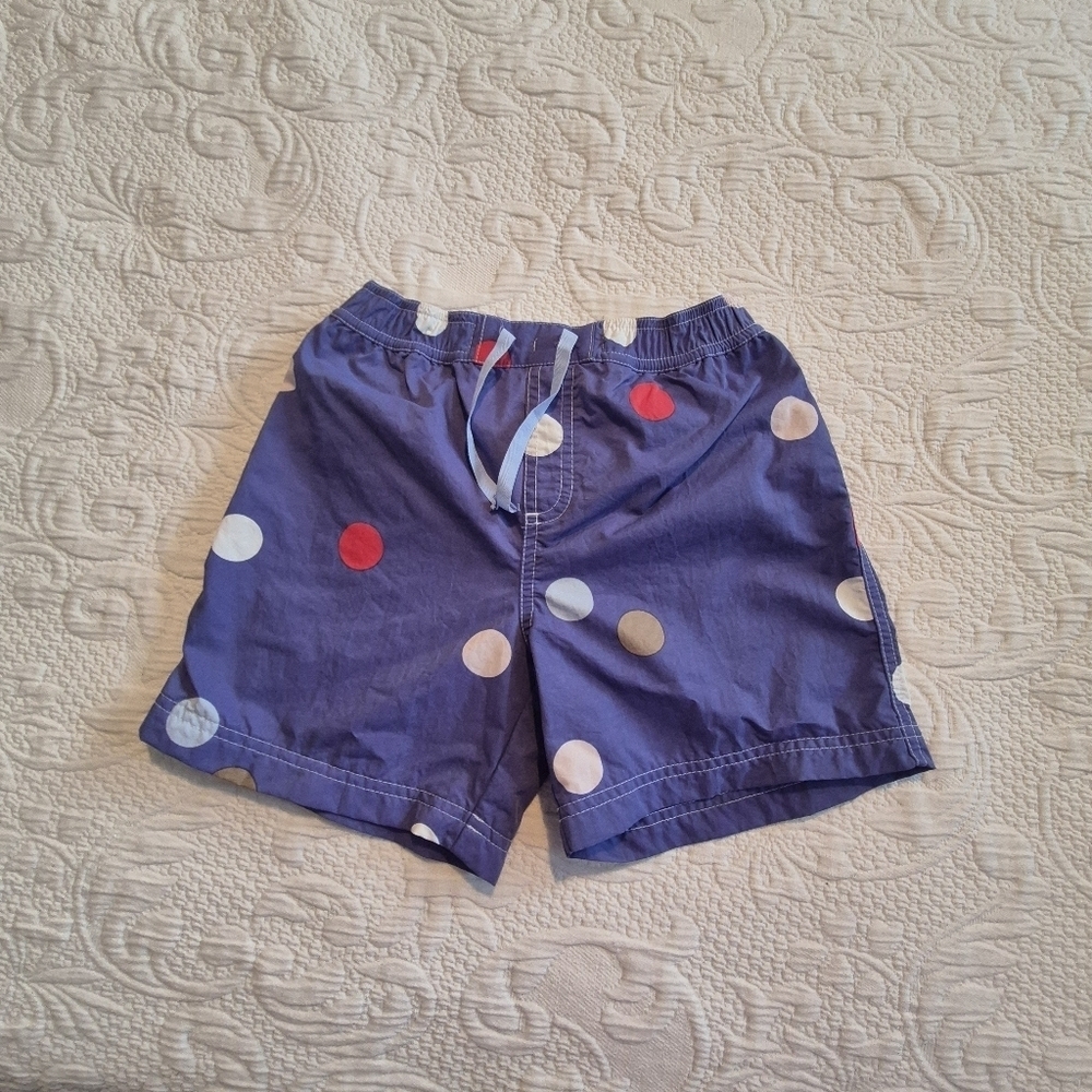 Petit Bateau boys size 8 years swim shorts with liners light blue with dots GUC